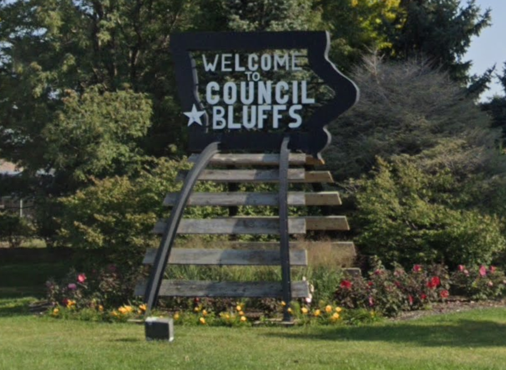 Welcome to Council Bluffs sign, September 2023