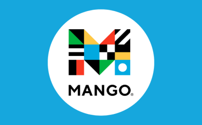 Mango Language logo inside a white circle on a blue backdrop