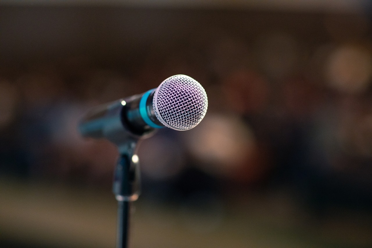 Photo of a microphone on a stand