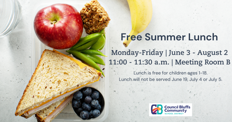 Free Summer Lunch. M-F, 11-11:30 a.m. 